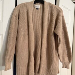Open-Front Tan Ribbed Cardigan Sweater